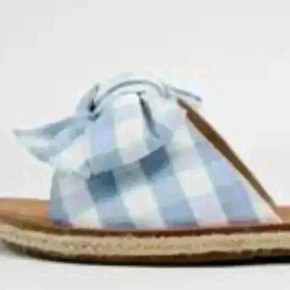 Blue and White Gingham Bow Espadrille Slide Sandals - Picture 1 of 3